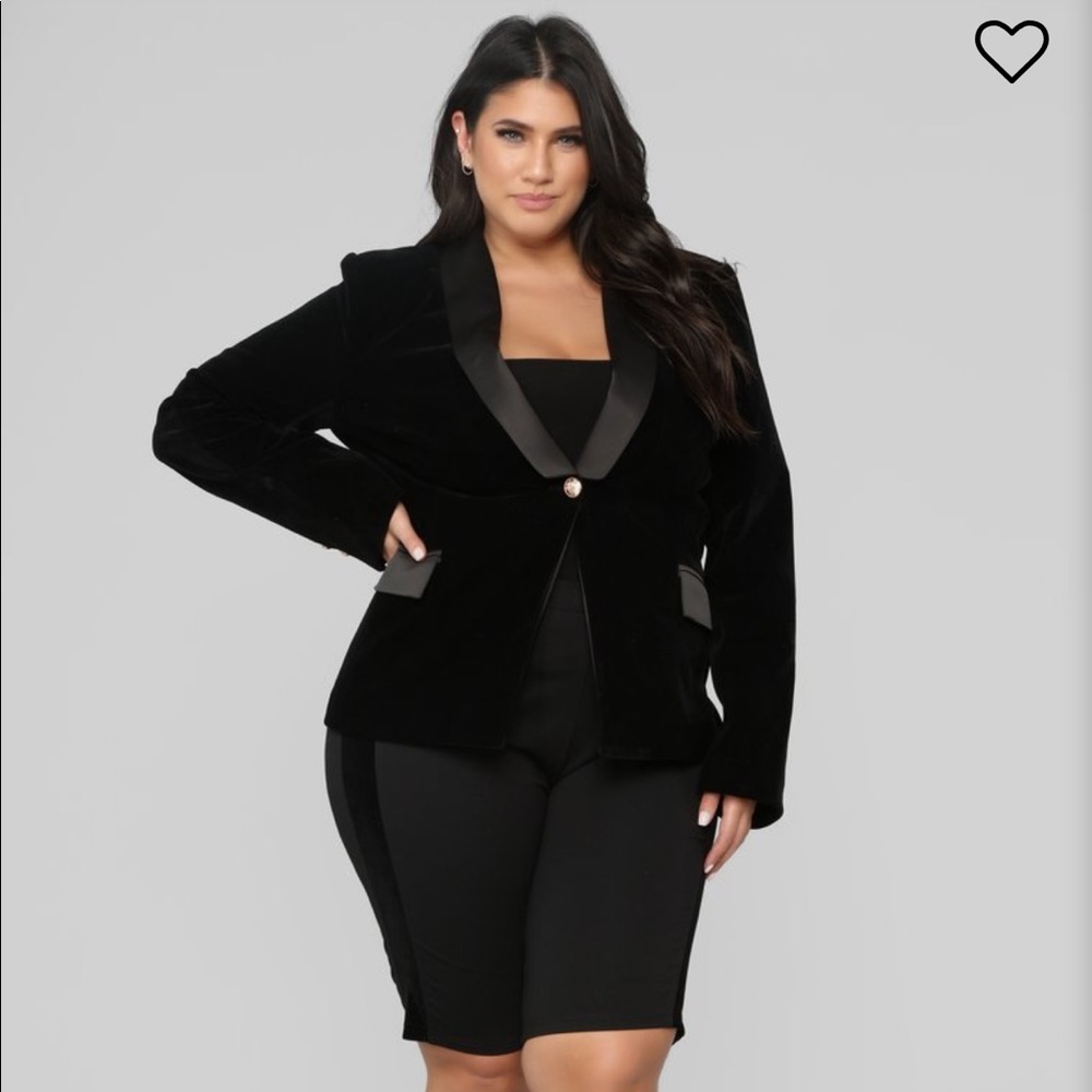 Two piece black velvet shorts and blazer set